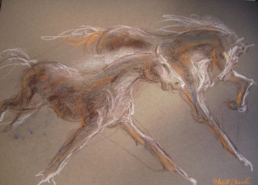 Peinture intitulée ""Deux chevaux galop…" par Claude Hardenne, Œuvre d'art originale