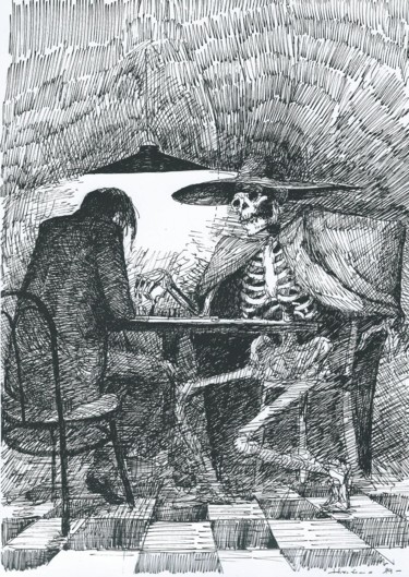 Drawing titled ""échec et mat!"" by Claude Hardenne, Original Artwork