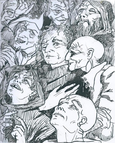 「Drôles」というタイトルの描画 Claude Hardenneによって, オリジナルのアートワーク