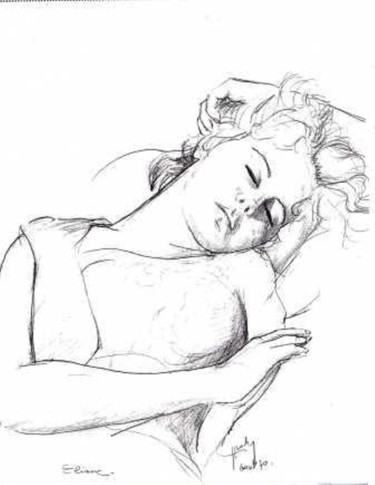 Drawing titled "Dormeuse" by Claude Hardenne, Original Artwork, Ink