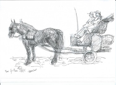 Dessin intitulée "Les chevaux du bras…" par Claude Hardenne, Œuvre d'art originale