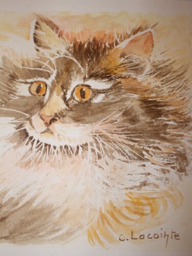 Peinture intitulée "le chat" par Claude Lacointe, Œuvre d'art originale, Aquarelle