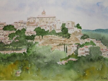 Painting titled "gordes" by Claude Lacointe, Original Artwork, Watercolor