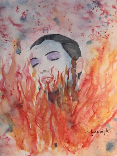 Painting titled "le feu" by Claude Lacointe, Original Artwork, Watercolor