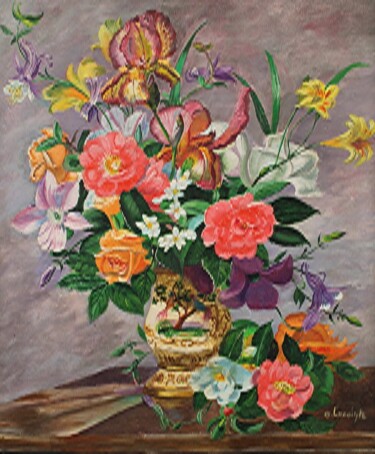 Painting titled "bouquet de fleurs." by Claude Lacointe, Original Artwork, Acrylic