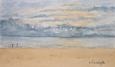 Painting titled "lever de soleil" by Claude Lacointe, Original Artwork, Watercolor