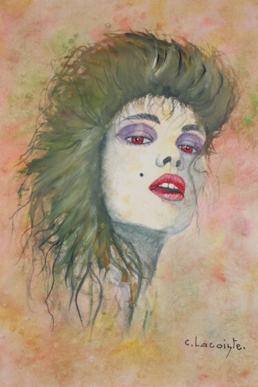 Painting titled "visage(8)" by Claude Lacointe, Original Artwork, Watercolor