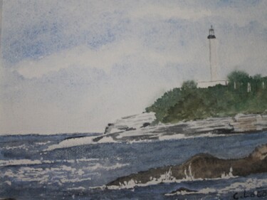 Painting titled "le phare de biarritz" by Claude Lacointe, Original Artwork, Watercolor