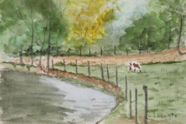 Painting titled "au pré" by Claude Lacointe, Original Artwork, Watercolor