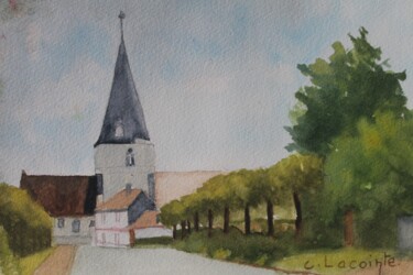 Painting titled "rougemontier(la rue…" by Claude Lacointe, Original Artwork, Watercolor