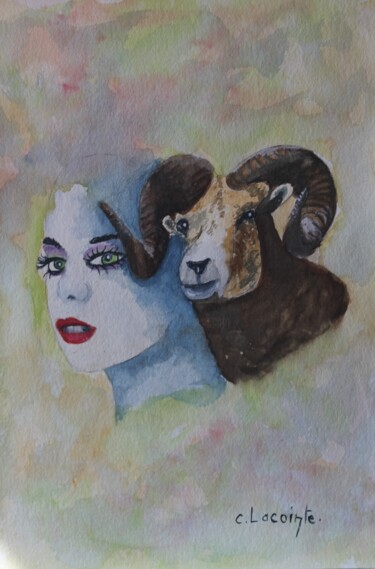 Painting titled "le bélier" by Claude Lacointe, Original Artwork, Watercolor