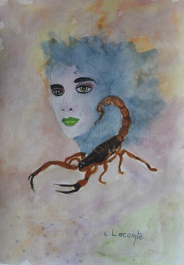 Schilderij getiteld "scorpion" door Claude Lacointe, Origineel Kunstwerk, Aquarel