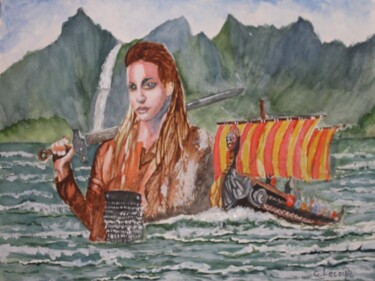 Pittura intitolato "la femme viking" da Claude Lacointe, Opera d'arte originale, Acquarello