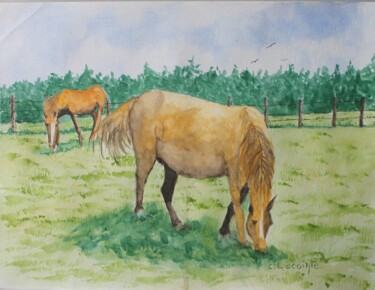 제목이 "les chevaux(3)"인 미술작품 Claude Lacointe로, 원작, 수채화