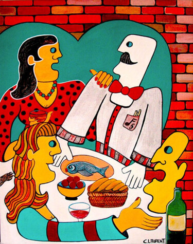 Malerei mit dem Titel "first diner" von Claude Laurent, Original-Kunstwerk, Acryl