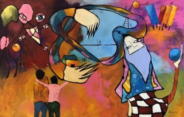 Картина под названием "Vois-tu le bonheur…" - Claude Lépine, Подлинное произведение искусства, Акрил Установлен на Деревянна…