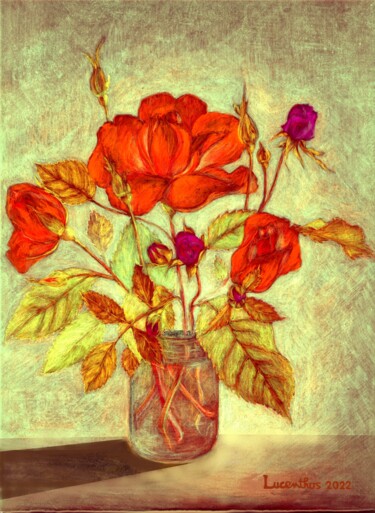 Digital Arts titled "ROSES DANS LA LUMIÈ…" by Lucenthos, Original Artwork, Digital Painting