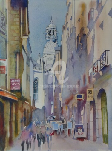 Painting titled "L'église Sante Croi…" by Claude Marchalot, Original Artwork, Watercolor