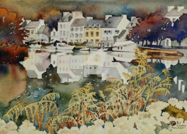 Peinture intitulée "Automne à Port Laun…" par Claude Marchalot, Œuvre d'art originale, Aquarelle Monté sur Carton