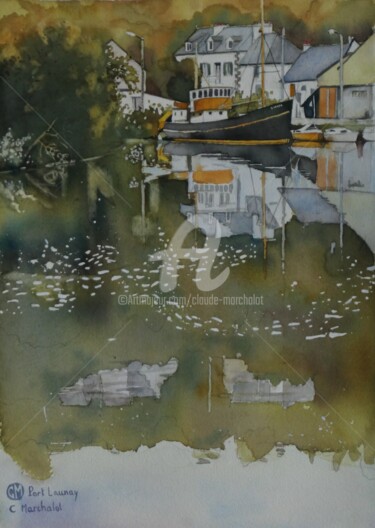 Pintura intitulada "Automne à Port Laun…" por Claude Marchalot, Obras de arte originais, Aquarela