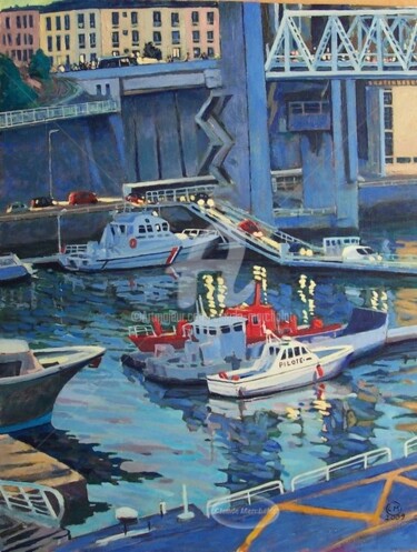 Картина под названием "Brest, sous le pont…" - Claude Marchalot, Подлинное произведение искусства, Масло