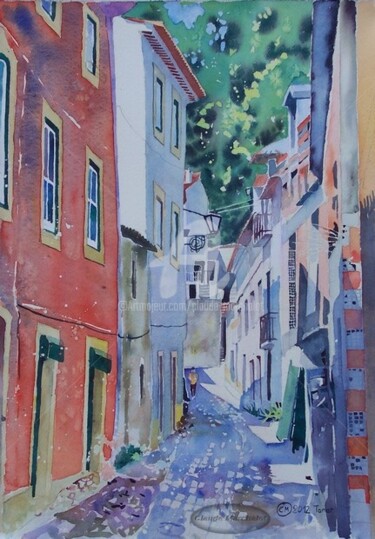 Peinture intitulée "Tomar, la ruelle qu…" par Claude Marchalot, Œuvre d'art originale