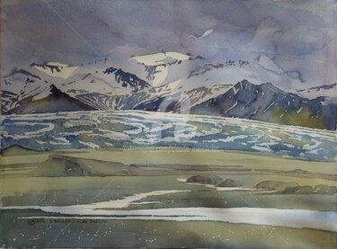 Malerei mit dem Titel "Le glacier Vatnajök…" von Claude Marchalot, Original-Kunstwerk, Aquarell
