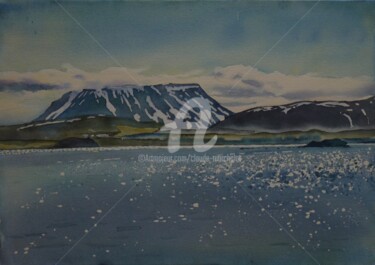 Pintura intitulada "Le lac Myvatn" por Claude Marchalot, Obras de arte originais, Aquarela