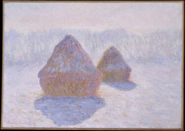 Pittura intitolato "Meules, effet d'hiv…" da Claude Monet, Opera d'arte originale, Olio