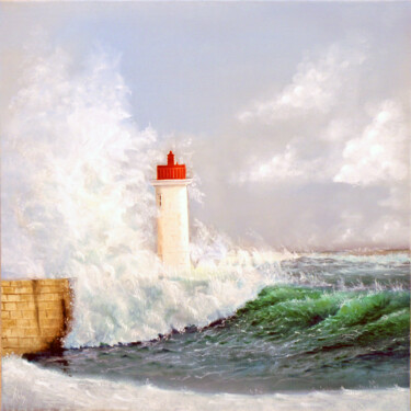 Painting titled "la vague" by Claude Ruby, Original Artwork, Oil Mounted on Wood Stretcher frame