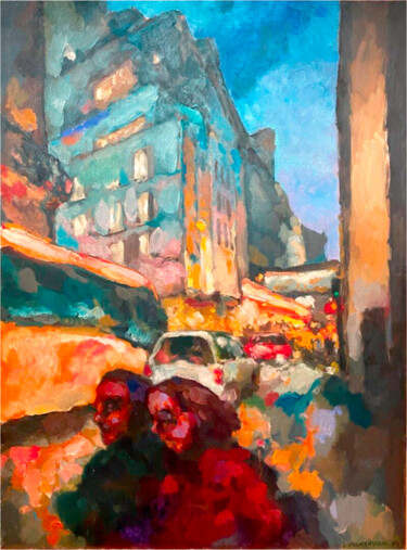 Painting titled ""Rue de Mogador"" by Claude Volkenstein, Original Artwork, Oil Mounted on Wood Stretcher frame