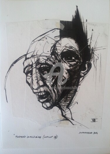 Drawing titled "PORTRAIT IMAGINAIRE…" by Claude Duvauchelle, Original Artwork, Ink