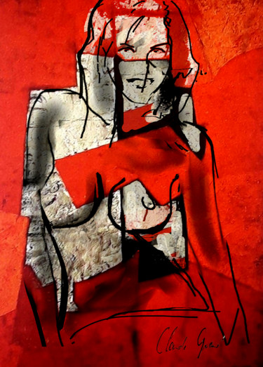 Arts numériques intitulée "La robe rouge" par Claude Grand, Œuvre d'art originale, Peinture numérique
