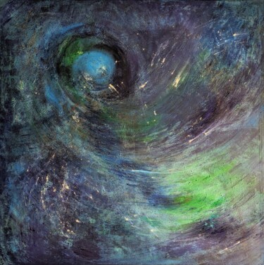 Painting titled "Astrosphere" by Claudia Acksteiner, Original Artwork, Oil Mounted on Wood Stretcher frame