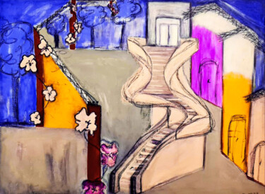 제목이 ""L'escalier""인 미술작품 Claudia De La Hoz로, 원작, 아크릴 나무 들것 프레임에 장착됨