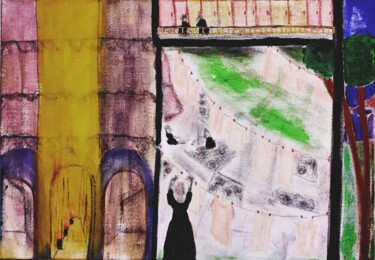 Pittura intitolato "" La vecindad" / "…" da Claudia De La Hoz, Opera d'arte originale, Pastello Montato su Telaio per barell…