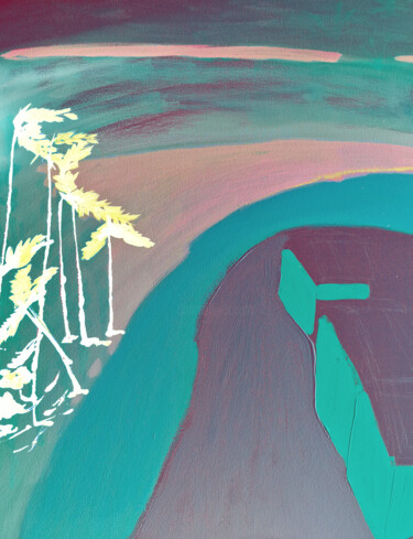Arts numériques intitulée "" La plage verte"" par Claudia De La Hoz, Œuvre d'art originale, Encre
