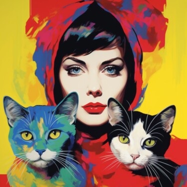 Grafika cyfrowa / sztuka generowana cyfrowo zatytułowany „MY CAT AND I” autorstwa Claudia Sauter (Poptonicart), Oryginalna p…
