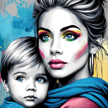 Painting titled "WOMAN WITH CHILD AR…" by Claudia Sauter (Poptonicart), Original Artwork, Digital Collage