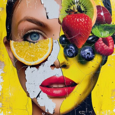 Картина под названием "FRUIT FACE" - Claudia Sauter (Poptonicart), Подлинное произведение искусства, Цифровой коллаж
