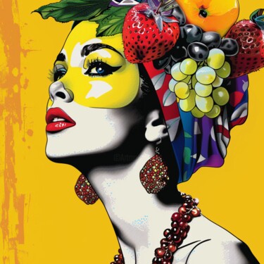 Digitale Kunst mit dem Titel "FRUITY FACE WOMAN" von Claudia Sauter (Poptonicart), Original-Kunstwerk, Acryl