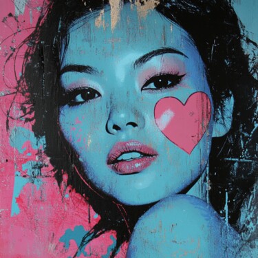 Painting titled "ASIAN BEAUTY IN PINK" by Claudia Sauter (Poptonicart), Original Artwork, Digital Collage