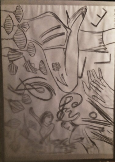 Drawing titled "Bachata" by Claudie Savelli (CLAUDIE-SAVELLI-CLAUDIO), Original Artwork, Charcoal Mounted on Cardboard