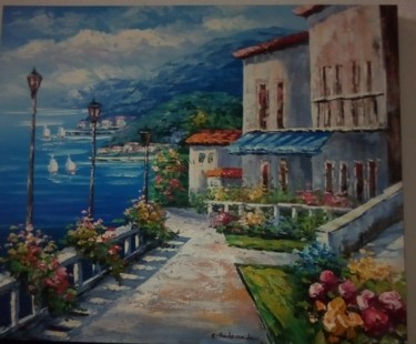 Painting titled "rivage méditerranéen" by Claudie Thedevuide, Original Artwork, Oil