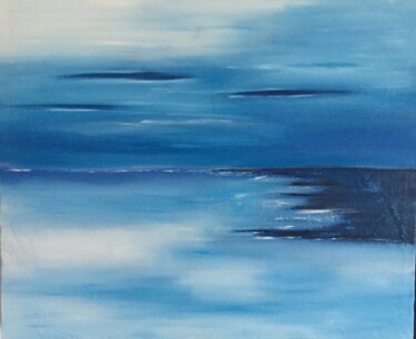 Ζωγραφική με τίτλο "horizon bleu" από Claudie Thedevuide, Αυθεντικά έργα τέχνης, Λάδι Τοποθετήθηκε στο Ξύλινο φορείο σκελετό