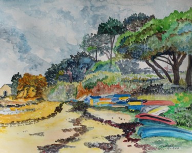 Painting titled "Langle -Morbihan" by Claudine Coutant, Original Artwork, Watercolor