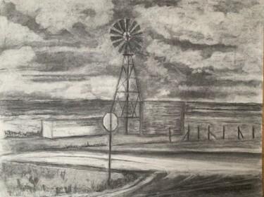 Drawing titled "Far Far West" by Claudine Coutant, Original Artwork, Charcoal