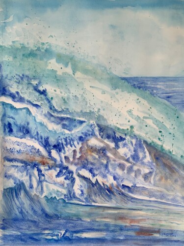 Painting titled "Ocean" by Claudine Coutant, Original Artwork, Watercolor