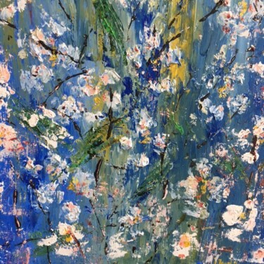 「cerisier en fleur 1」というタイトルの絵画 Claudine Janelによって, オリジナルのアートワーク, アクリル ウッドストレッチャーフレームにマウント