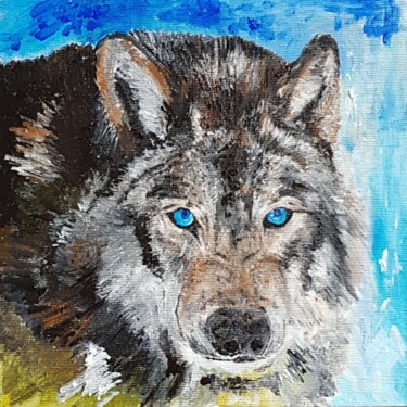 Painting titled "LE LOUP" by Claudine Lopez, Original Artwork, Acrylic